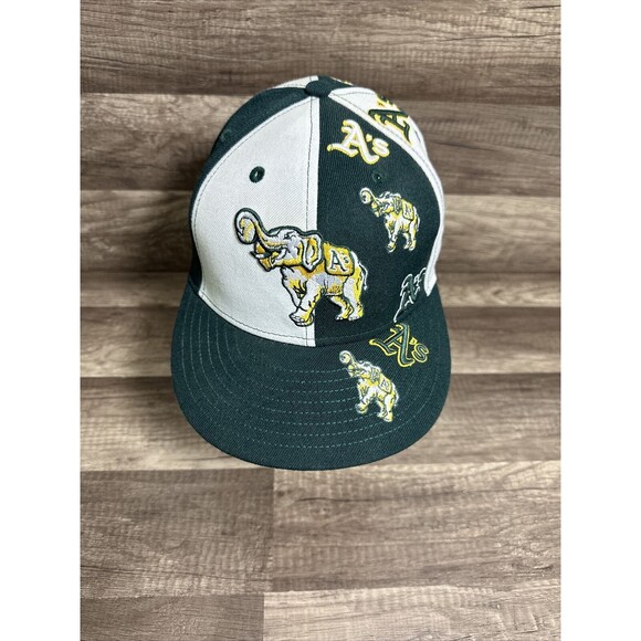 New Era Oakland Athletics Stomper Logos Green White Yellow Embroidered Sz 7 HTF